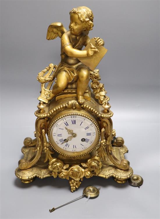 A Louis XVI style gilt metal mantel clock, height 50cm